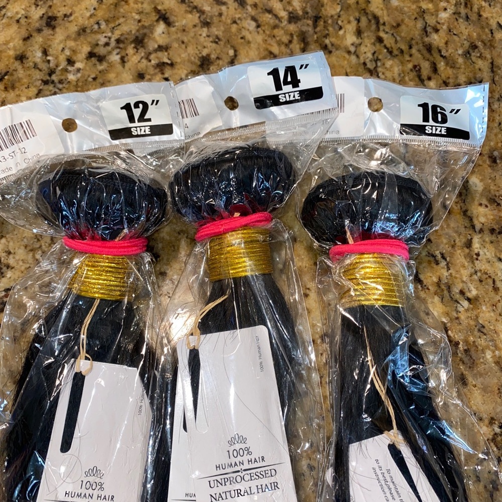Natural Black Straight Hair Bundle of 3 Extensions - Picture 5 of 10